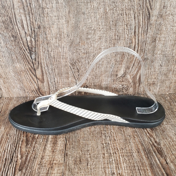 OluKai Ho’Opio Women's Size 11 Bone Stripe Gray Black Flip Flops Sandals - Picture 6 of 12